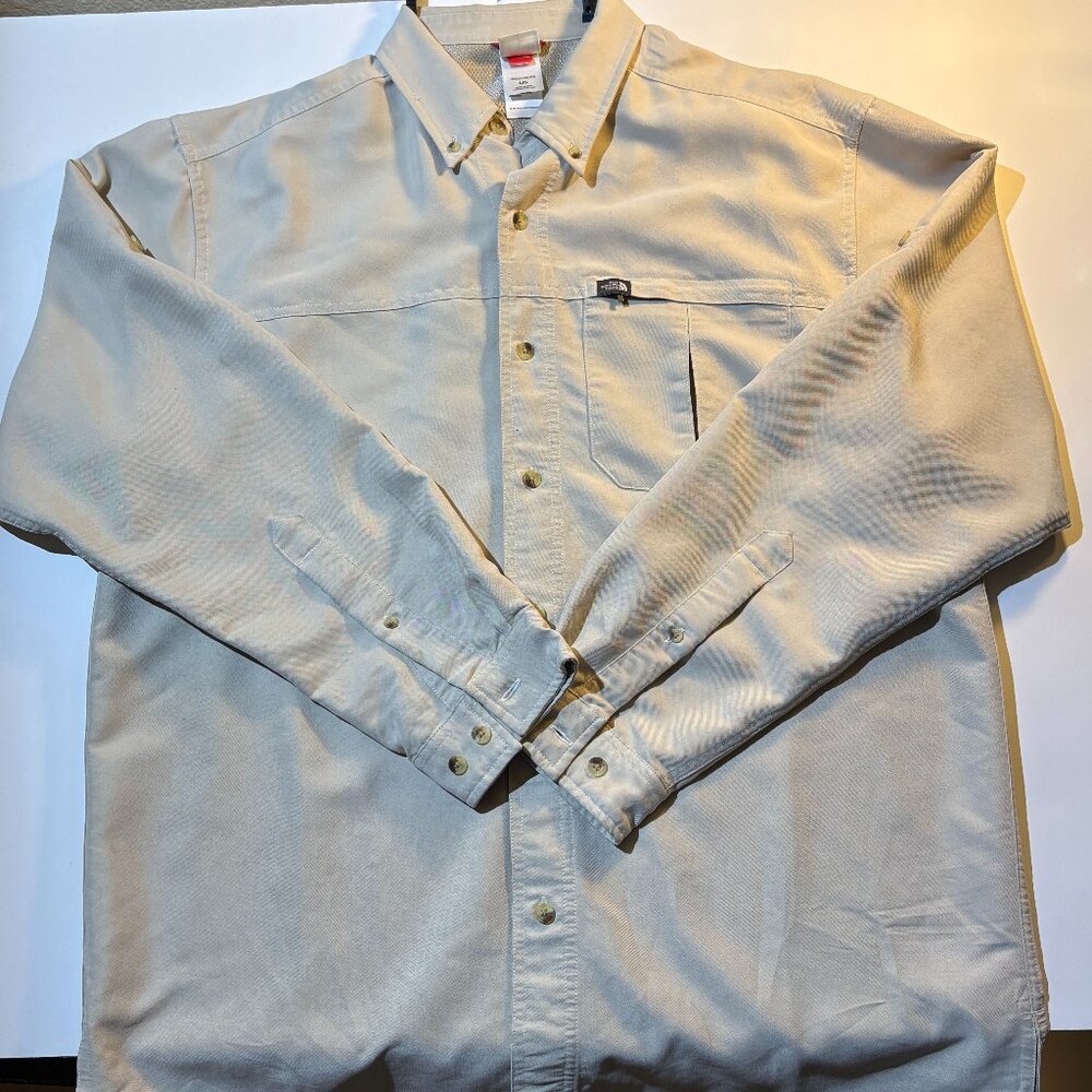 The North Face- Mens Long Sleeve Button Up Shirt Khaki Outdoor Hiking Size Large